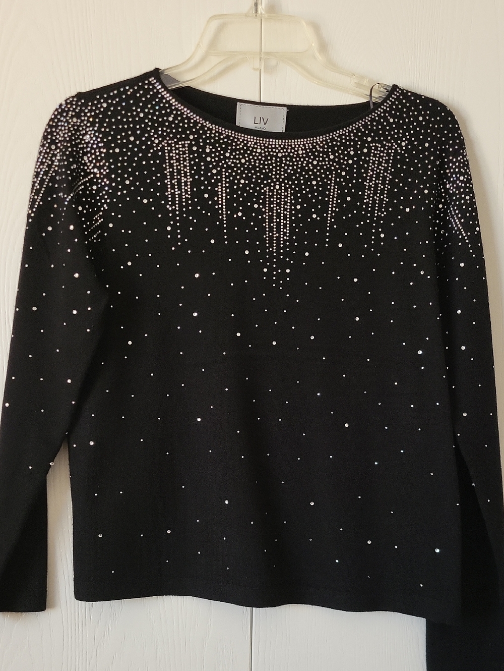 Black Embellished Long-Sleeve Crew Sweater